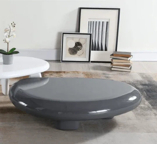 Gray High Gloss Contemporary Metal Synthetic Wood Coffee Table - Omega Lifestyles