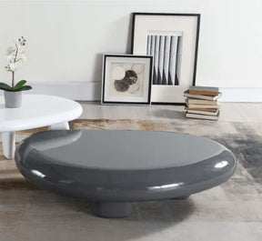 Gray High Gloss Contemporary Metal Synthetic Wood Coffee Table - Omega Lifestyles