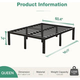 Heavy Duty 14-Inch Metal Platform Bed Frame with Storage - Omega Lifestyles