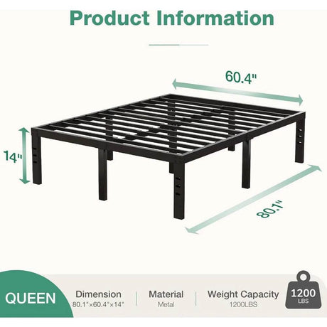 Heavy Duty 14-Inch Metal Platform Bed Frame with Storage - Omega Lifestyles
