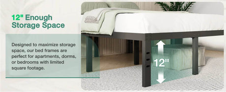 Heavy Duty 14-Inch Metal Platform Bed Frame with Storage - Omega Lifestyles