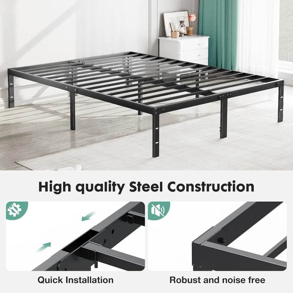 Heavy-Duty Metal Platform Bed Frame with Elevated Storage - Omega Lifestyles