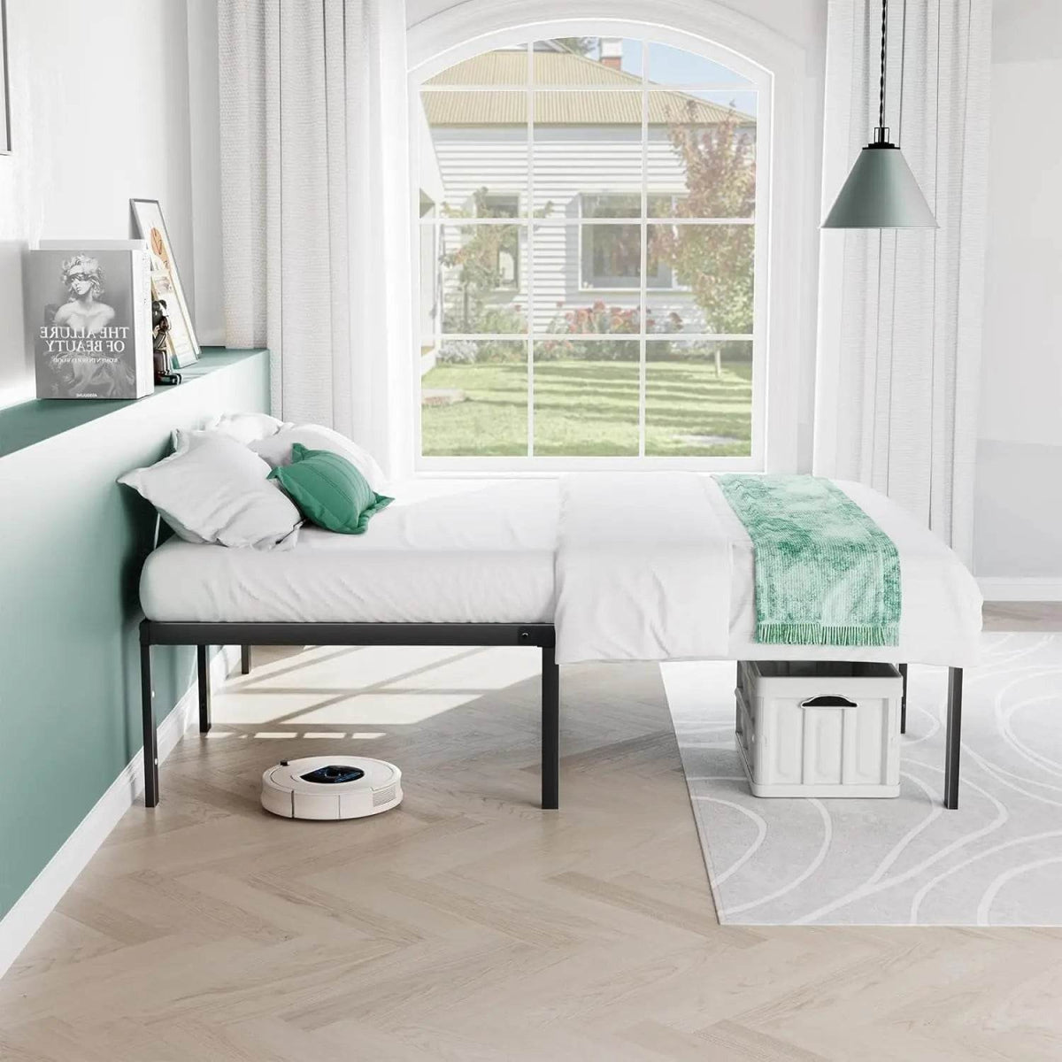 Heavy-Duty Metal Platform Bed Frame with Elevated Storage - Omega Lifestyles