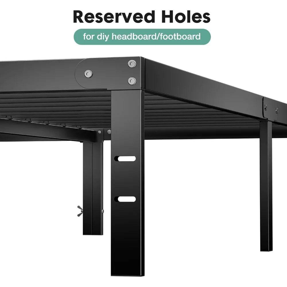 Heavy-Duty Metal Platform Bed Frame with Elevated Storage - Omega Lifestyles