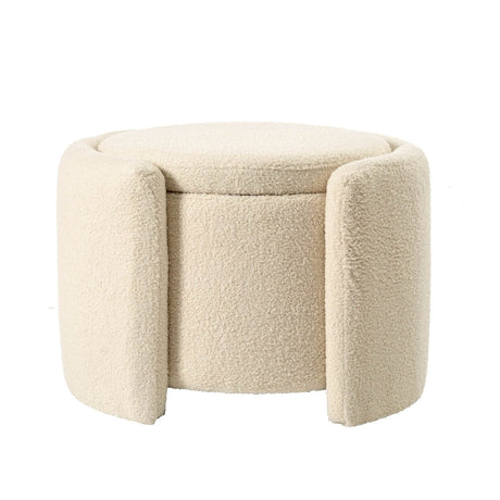 Round Storage Ottoman Soft Teddy Wool Footstool - Omega Lifestyles