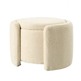 Round Storage Ottoman Soft Teddy Wool Footstool - Omega Lifestyles