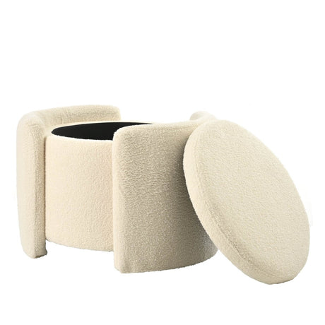Round Storage Ottoman Soft Teddy Wool Footstool - Omega Lifestyles