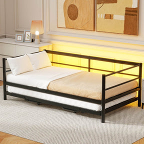Twin Metal Daybed With LED Lighting And Adjustable Trundle - Omega Lifestyles