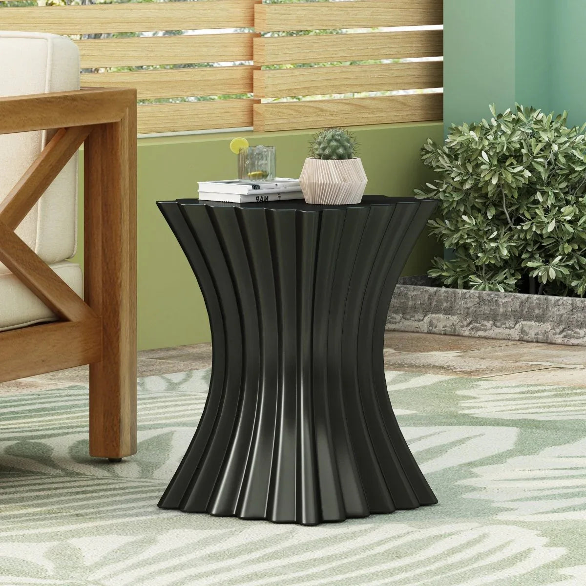 Wave Design Lightweight Concrete Outdoor Patio Side Table - Omega Lifestyles