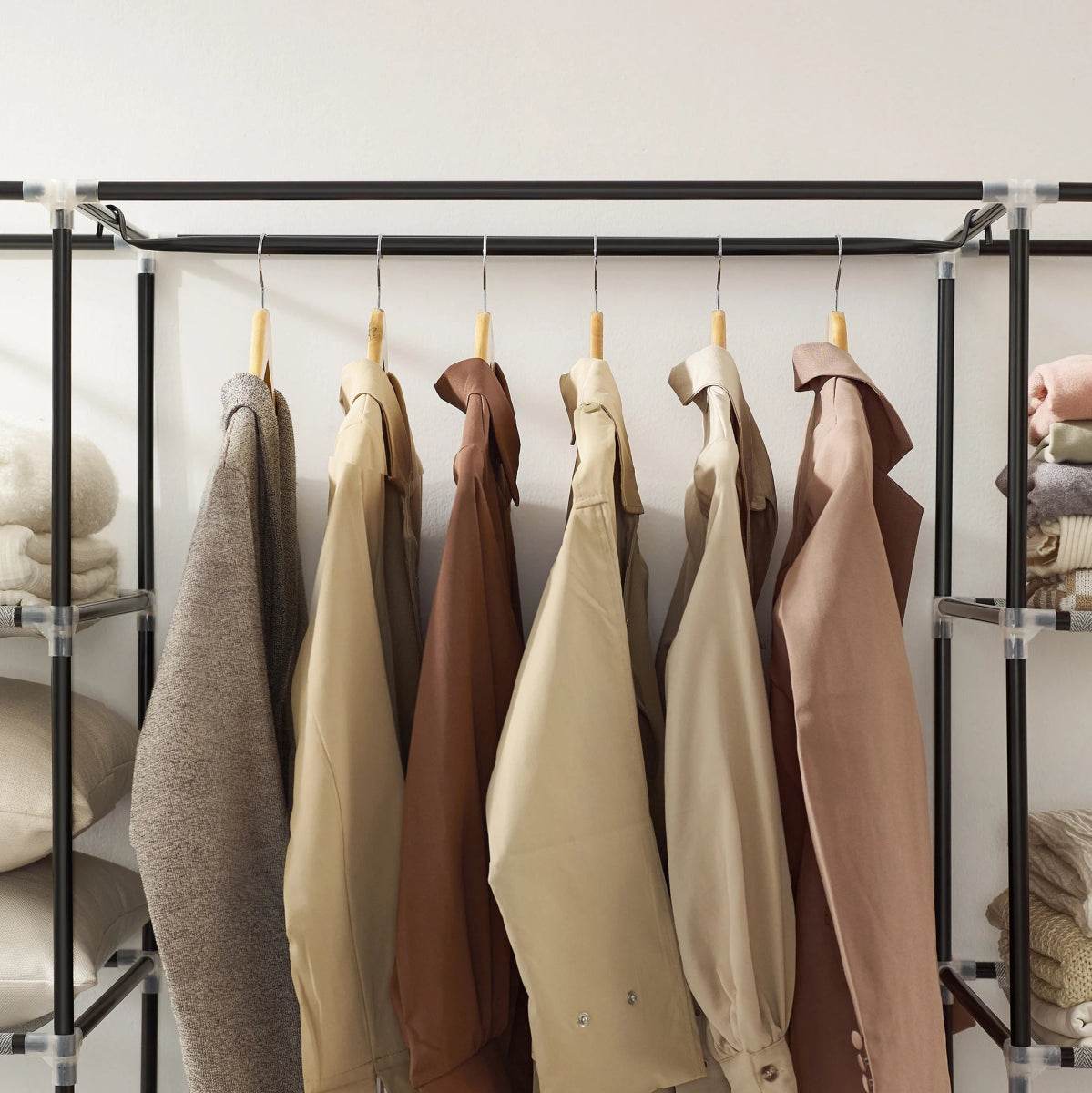 Portable Fabric Closet Wardrobe With Hanging Rod Organizer - Omega Lifestyles