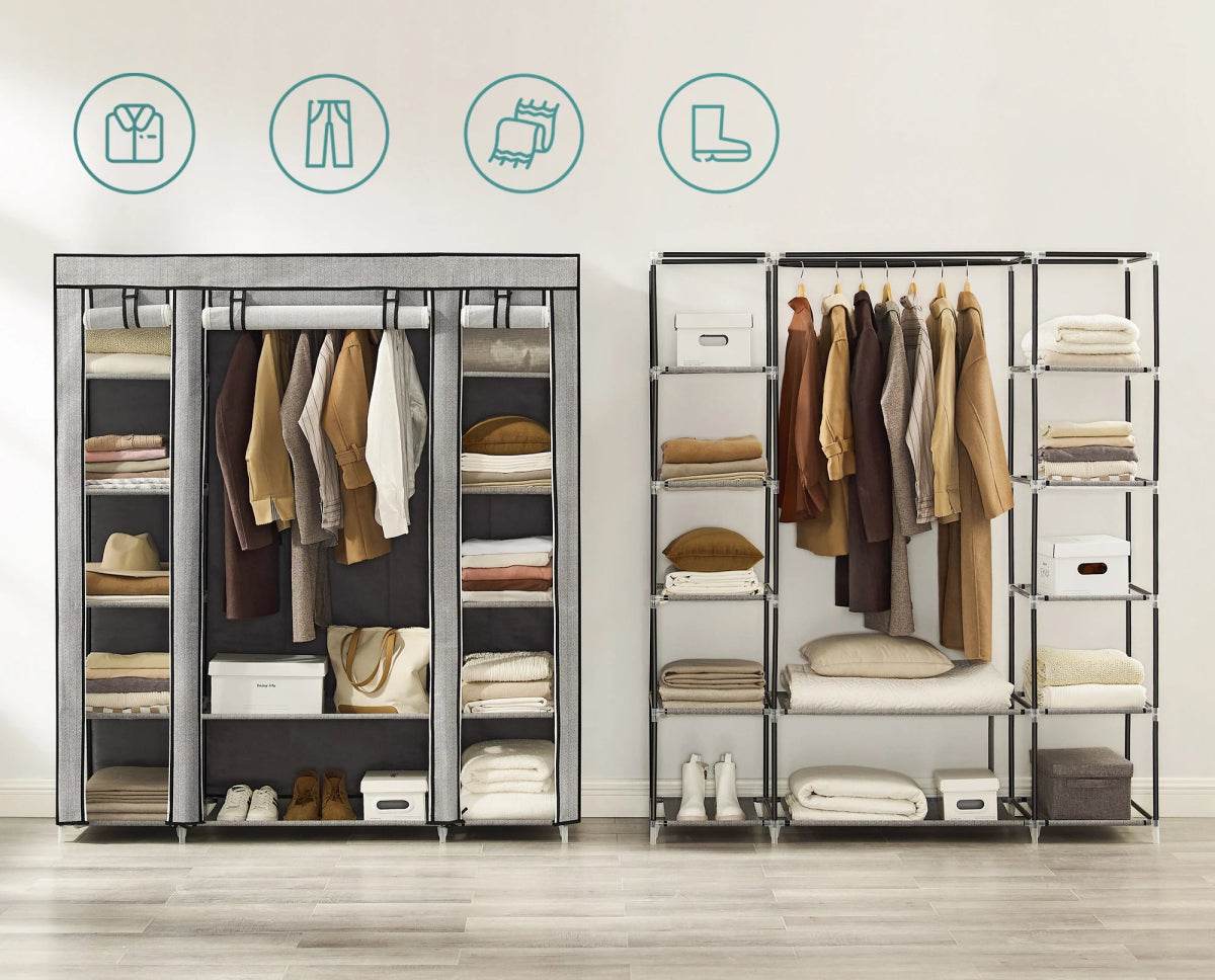 Portable Fabric Closet Wardrobe With Hanging Rod Organizer - Omega Lifestyles