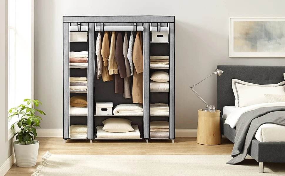 Portable Fabric Closet Wardrobe With Hanging Rod Organizer - Omega Lifestyles