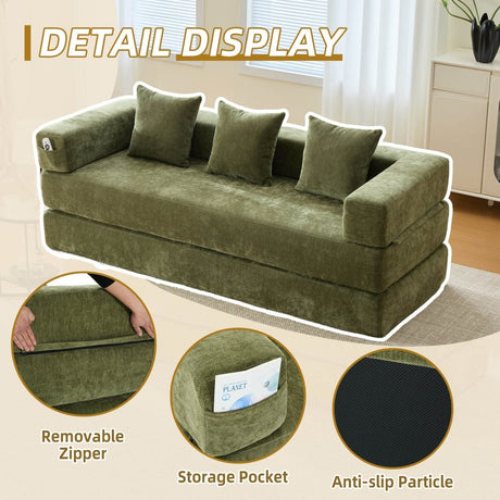 Foldable Chenille Foam Sofa Bed With Removable Cover - SUYOLS - Omega Lifestyles