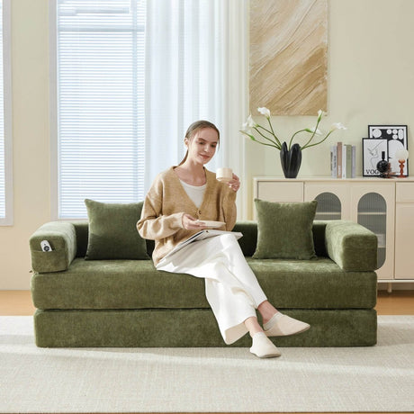 Foldable Chenille Foam Sofa Bed With Removable Cover - SUYOLS - Omega Lifestyles