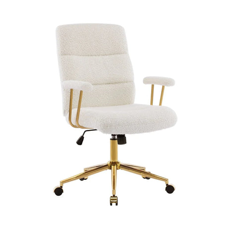 Modern Height Adjustable White Gold Boucle Office Chair - Omega Lifestyles