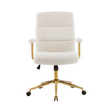 Modern Height Adjustable White Gold Boucle Office Chair - Omega Lifestyles