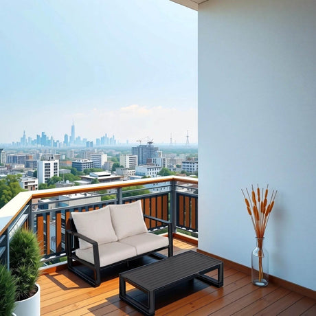 Double Sofa And Rectangular Aluminum Coffee Table Set - Tino Tino - Omega Lifestyles