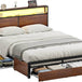 Metal Platform Bed Frame with Storage Headboard, 4 Drawers, LED Lights, and Charging Station - Omega Lifestyles