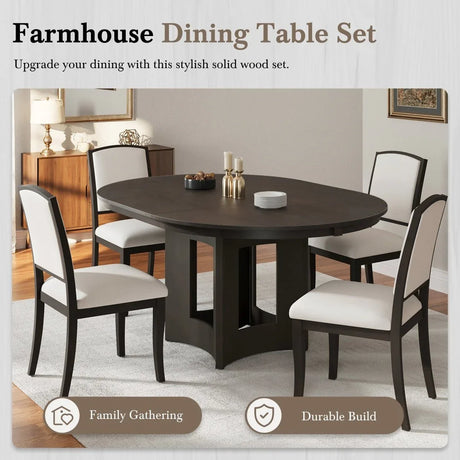 Farmhouse Extendable Round Solid Wood Dining Set - Omega Lifestyles