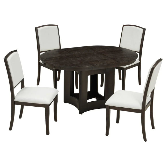 Farmhouse Extendable Round Solid Wood Dining Set - Omega Lifestyles