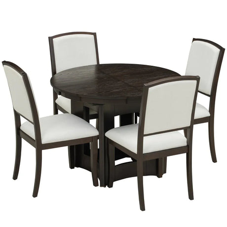 Farmhouse Extendable Round Solid Wood Dining Set - Omega Lifestyles