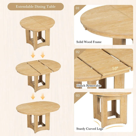 Farmhouse Extendable Round Wood Dining Table Set - Omega Lifestyles