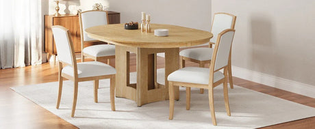 Farmhouse Extendable Round Wood Dining Table Set - Omega Lifestyles