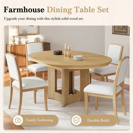 Farmhouse Extendable Round Wood Dining Table Set - Omega Lifestyles