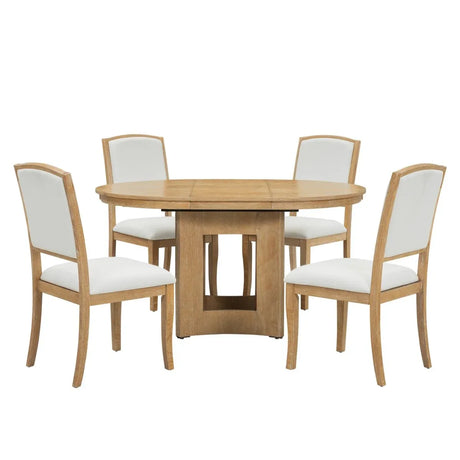 Farmhouse Extendable Round Wood Dining Table Set - Omega Lifestyles