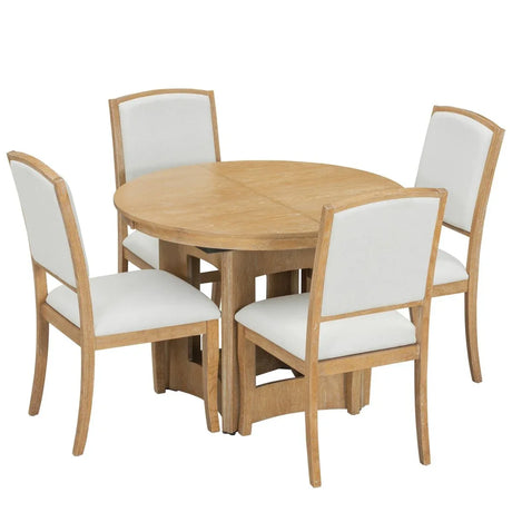 Farmhouse Extendable Round Wood Dining Table Set - Omega Lifestyles