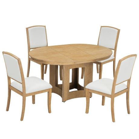 Farmhouse Extendable Round Wood Dining Table Set - Omega Lifestyles