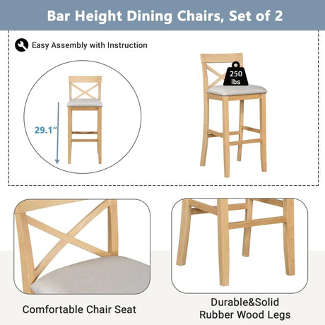 Farmhouse Solid Wood 3-Piece Bar Height Dining Set - Omega Lifestyles