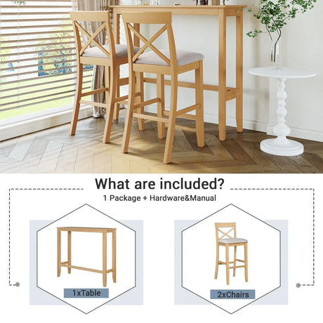 Farmhouse Solid Wood 3-Piece Bar Height Dining Set - Omega Lifestyles