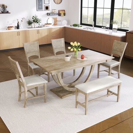 Modern Rubberwood Dining Table Set With Upholstered Seats - Omega Lifestyles