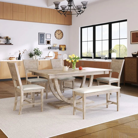 Modern Rubberwood Dining Table Set With Upholstered Seats - Omega Lifestyles