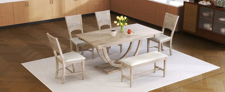 Modern Rubberwood Dining Table Set With Upholstered Seats - Omega Lifestyles