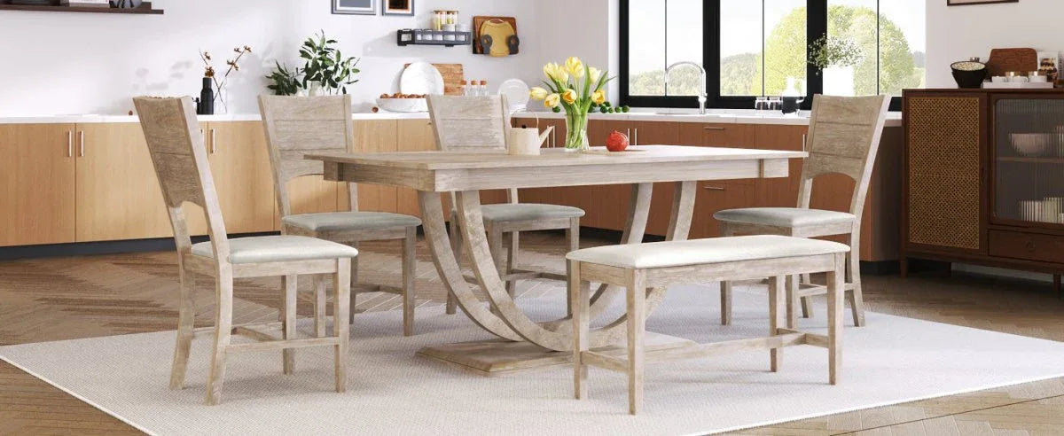 Modern Rubberwood Dining Table Set With Upholstered Seats - Omega Lifestyles
