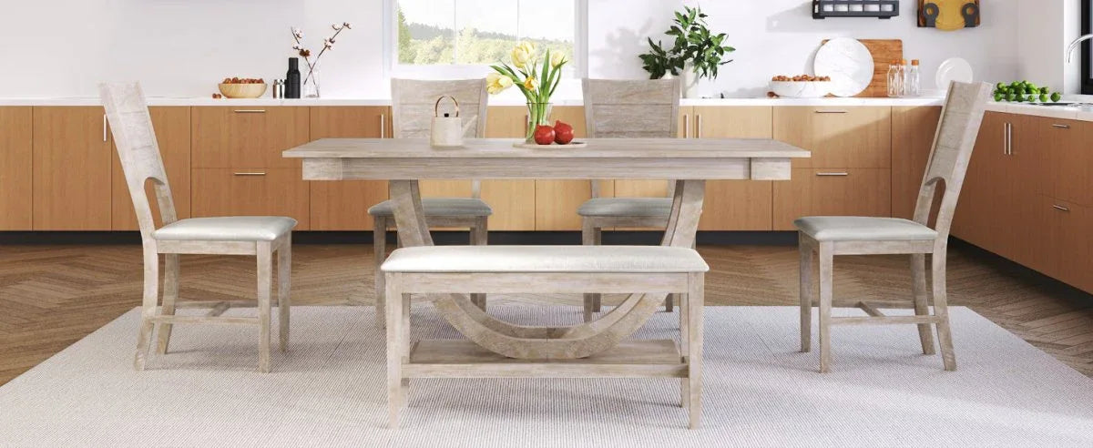 Modern Rubberwood Dining Table Set With Upholstered Seats - Omega Lifestyles