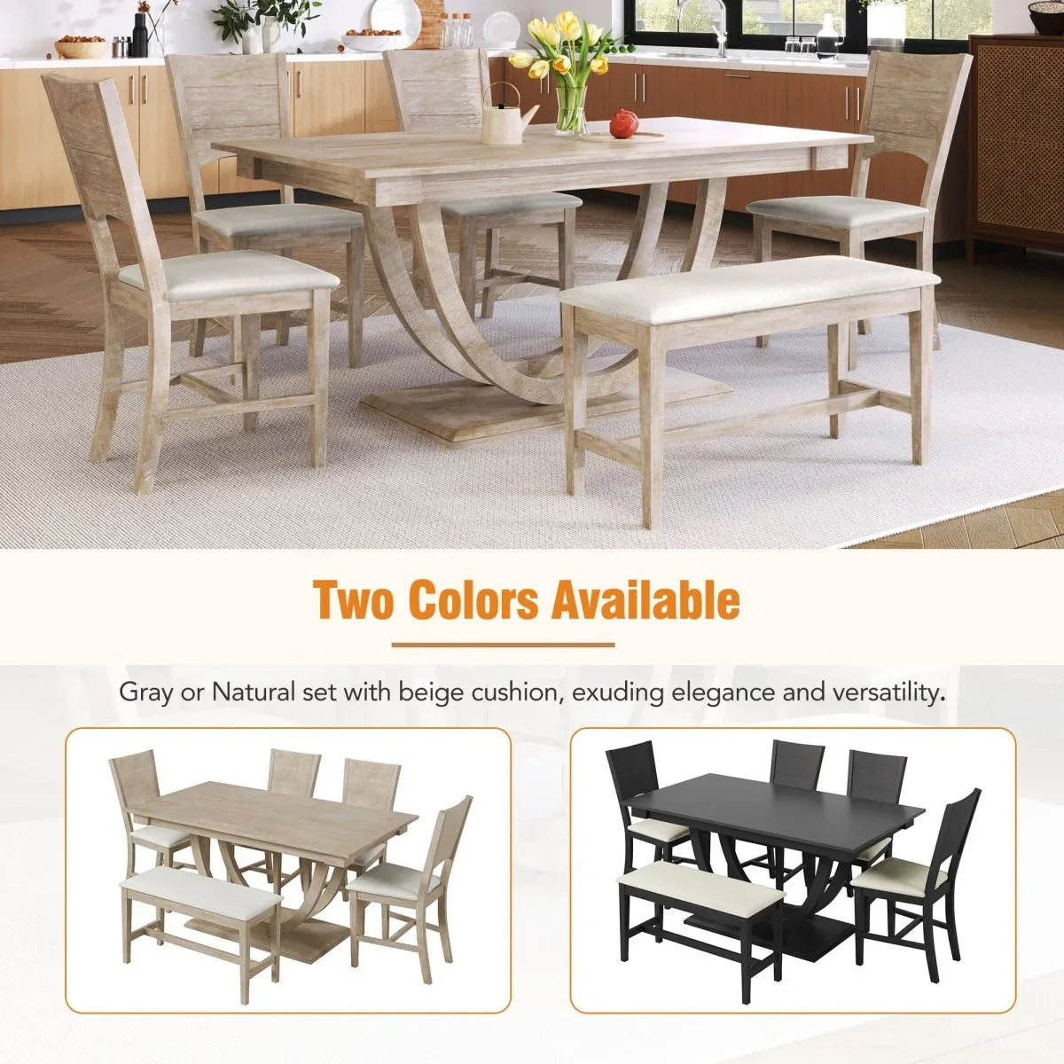 Modern Rubberwood Dining Table Set With Upholstered Seats - Omega Lifestyles