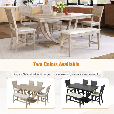 Modern Rubberwood Dining Table Set With Upholstered Seats - Omega Lifestyles