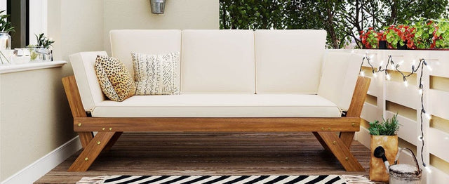 Outdoor Adjustable Acacia Wood Patio Daybed With Cushions - Omega Lifestyles