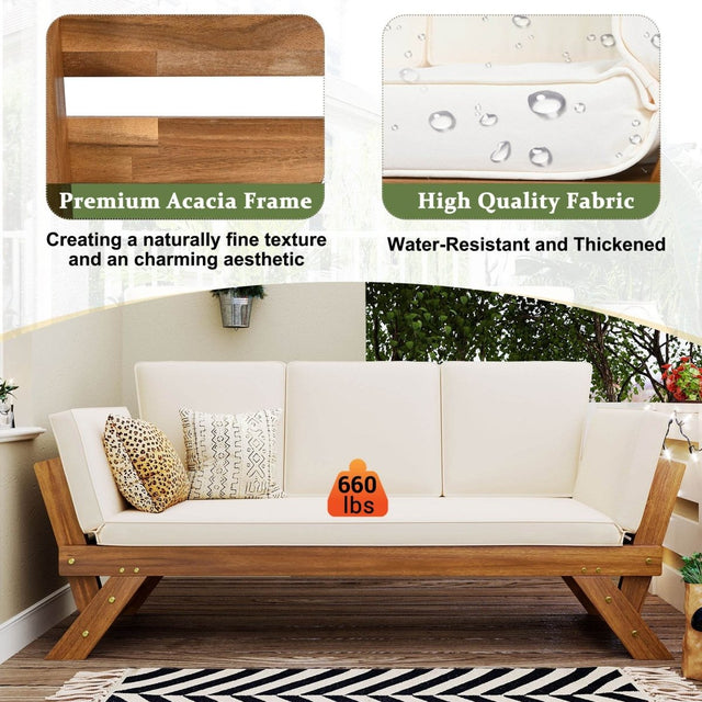 Outdoor Adjustable Acacia Wood Patio Daybed With Cushions - Omega Lifestyles