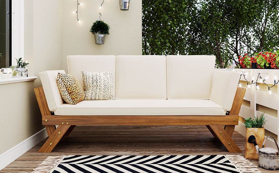 Outdoor Adjustable Acacia Wood Patio Daybed With Cushions - Omega Lifestyles