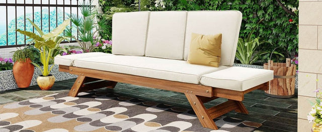 Outdoor Adjustable Acacia Wood Patio Daybed With Cushions - Omega Lifestyles