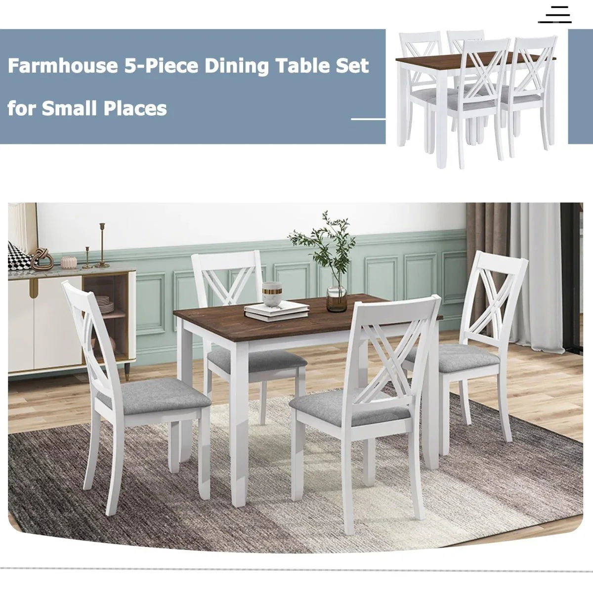 Rustic Solid Wood 5-Piece Dining Table Set For 4 - Omega Lifestyles