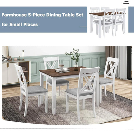 Rustic Solid Wood 5-Piece Dining Table Set For 4 - Omega Lifestyles