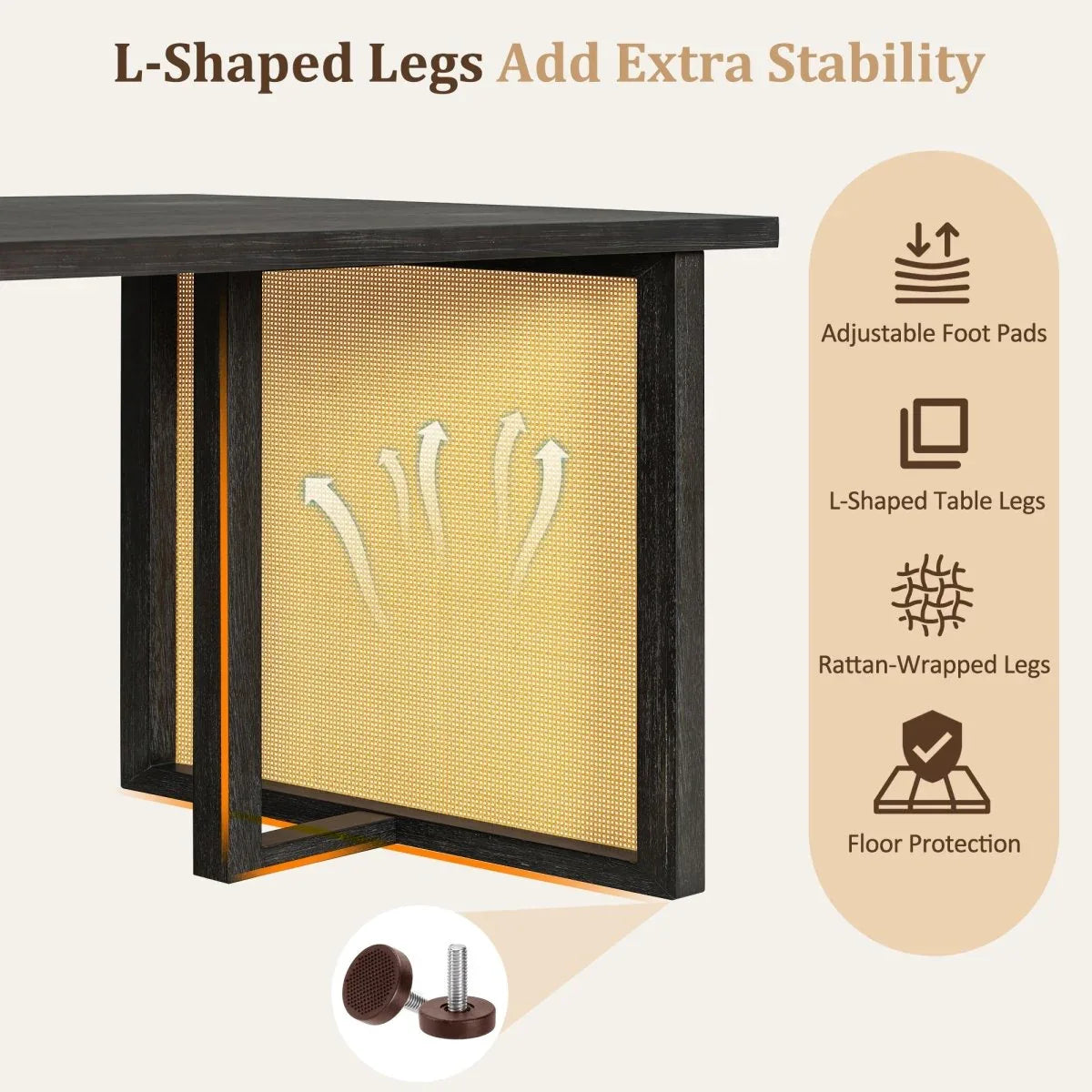 7-Piece Farmhouse Dining Table Set With Rattan Chairs - Omega Lifestyles