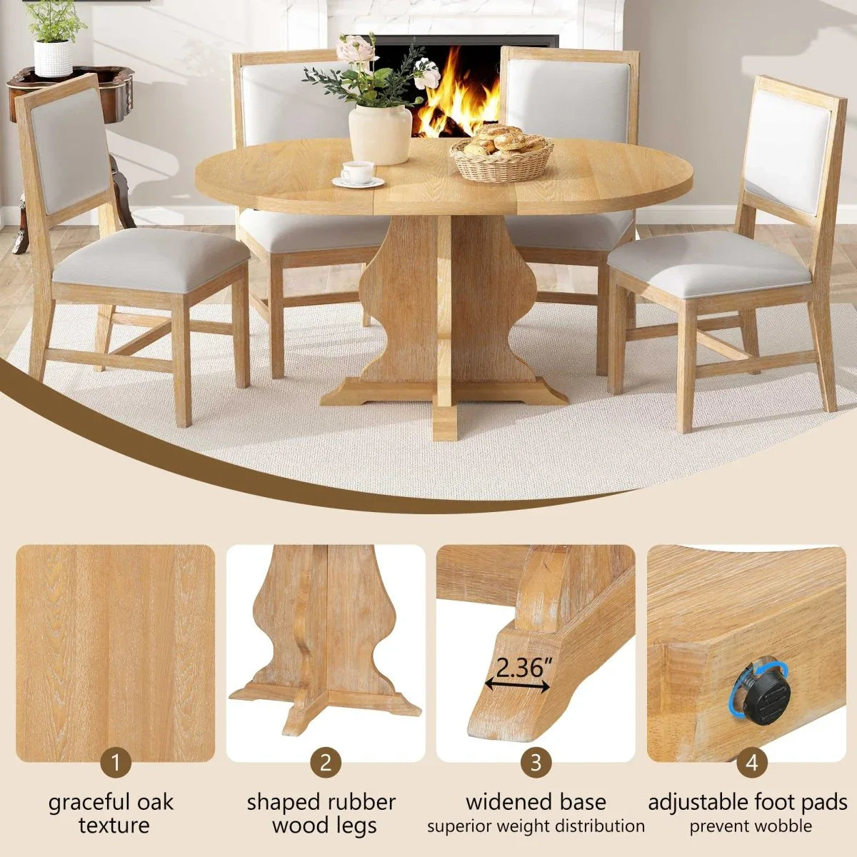 Farmhouse Extendable Solid Wood Dining Table Set - Omega Lifestyles