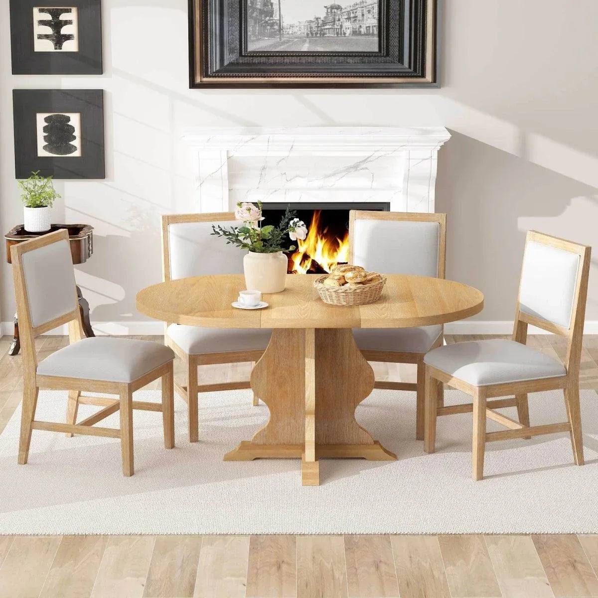 Farmhouse Extendable Solid Wood Dining Table Set - Omega Lifestyles