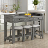 Retro Light Grey Solid Wood Bar Table Dining Set - Omega Lifestyles